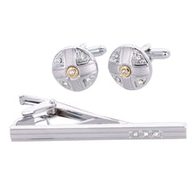Load image into Gallery viewer, Vittorio Vico Silver Rhinestone Cufflinks &amp; Tie Bar Set
