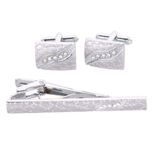 Load image into Gallery viewer, Vittorio Vico Silver Rhinestone Cufflinks &amp; Tie Bar Set
