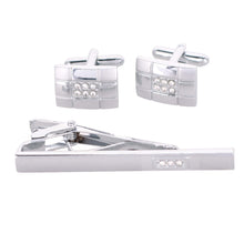 Load image into Gallery viewer, Vittorio Vico Silver Rhinestone Cufflinks &amp; Tie Bar Set
