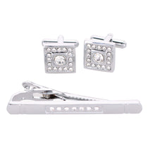 Load image into Gallery viewer, Vittorio Vico Silver Rhinestone Cufflinks &amp; Tie Bar Set
