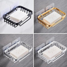 Load image into Gallery viewer, Creative Drill Free Soap Dish Holder Wall Mounted Storage Rack Toilet Soap Box Sponge Dish Bathroom Accessories Soap Dish Holder with Loofah Bath Sponge Towel Razor Holder for Bathroom Shower Kitchen Adhesive Wall Mounted No Drilling
