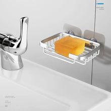Load image into Gallery viewer, Creative Drill Free Soap Dish Holder Wall Mounted Storage Rack Toilet Soap Box Sponge Dish Bathroom Accessories Soap Dish Holder with Loofah Bath Sponge Towel Razor Holder for Bathroom Shower Kitchen Adhesive Wall Mounted No Drilling
