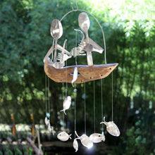 Load image into Gallery viewer, Creative Fishing Man Spoon Fish Sculptures Wind Chime Home Bedroom Painted Fish Mobile Tropical Fish Home Decor  Yard Garden Hanging Ornament Decoration
