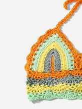 Load image into Gallery viewer, Crochet Bikini Sets Multi Color Knitted Rainbow Striped Off Shoulder Top Bottom Bikini Women's Crochet Striped Lace Up  Shorts Bikini Set 2 PCS Knit Bathing Suit Swimsuit Beachwear Bathing Suit Women Swimsuit
