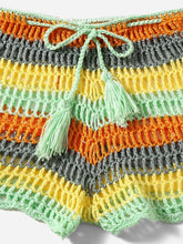 Load image into Gallery viewer, Crochet Bikini Sets Multi Color Knitted Rainbow Striped Off Shoulder Top Bottom Bikini Women's Crochet Striped Lace Up  Shorts Bikini Set 2 PCS Knit Bathing Suit Swimsuit Beachwear Bathing Suit Women Swimsuit
