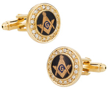 Load image into Gallery viewer, Crystal Gold Masonic Cufflinks
