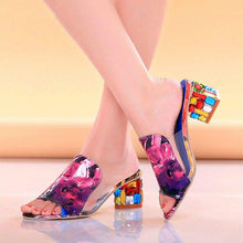 Load image into Gallery viewer, Crystal Sandals Open Toe Square Heels Spring Summer Shoes Sandals Women Footwear Low Block Heels Mules Open Toe Ankle Strap Sandals Square Toe Mixed Colors Beautiful Sandals
