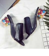 Load image into Gallery viewer, Crystal Sandals Open Toe Square Heels Spring Summer Shoes Sandals Women Footwear Low Block Heels Mules Open Toe Ankle Strap Sandals Square Toe Mixed Colors Beautiful Sandals
