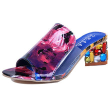Load image into Gallery viewer, Crystal Sandals Open Toe Square Heels Spring Summer Shoes Sandals Women Footwear Low Block Heels Mules Open Toe Ankle Strap Sandals Square Toe Mixed Colors Beautiful Sandals
