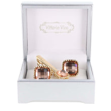 Load image into Gallery viewer, Vittorio Vico Square Colored Crystal Cufflinks &amp; Tie Bar Set
