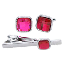 Load image into Gallery viewer, Vittorio Vico Square Colored Crystal Cufflinks &amp; Tie Bar Set
