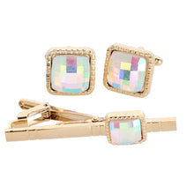Load image into Gallery viewer, Vittorio Vico Square Colored Crystal Cufflinks &amp; Tie Bar Set
