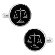 Load image into Gallery viewer, Attorney Lawyer Scales of Justice Silver Black Cufflinks
