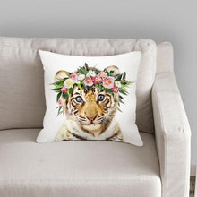 Load image into Gallery viewer, Cute Baby Animals Pattern Pillow Case Cotton Linen Cushion Cover for Home Sofa Pillow Covers, Cushion Covers Tiger Bunny Rabbit Horse Sheep Bear With Head Flowers Decorative Velvet Pillow Covers 45X45CM
