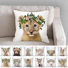 Load image into Gallery viewer, Cute Baby Animals Pattern Pillow Case Cotton Linen Cushion Cover for Home Sofa Pillow Covers, Cushion Covers Tiger Bunny Rabbit Horse Sheep Bear With Head Flowers Decorative Velvet Pillow Covers 45X45CM

