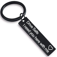 Load image into Gallery viewer, Cute Black Stainless Steel Charm Couple Drive Safe Keychain Gift for Boyfriend &amp; Girlfriend
