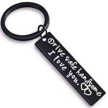 Load image into Gallery viewer, Cute Black Stainless Steel Charm Couple Drive Safe Keychain Gift for Boyfriend &amp; Girlfriend
