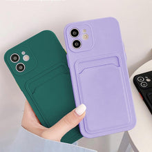 Load image into Gallery viewer, Cute Card Holder Silicone Case Compatible with iPhone Case Wallet Card Phone Case For iphone 13 14 Pro Max Mini Silicone Card Holder Slim Fit Thin Protective Cover
