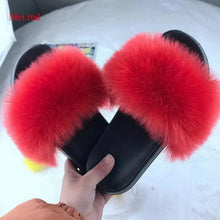 Load image into Gallery viewer, Cute Fluffy Ladies Indoor Warm Slippers Furry Luxury Flip Flops   Women's Fashion Flat Soft Flip Flops
