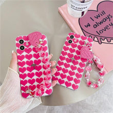 Load image into Gallery viewer, Cute Heart Chain Cute Case Luxury 3D Love Heart Wristband Girl Soft Case For iPhone 14 13 11 12 Pro Max 7 8 Plus Xr X Xs Silicone Phone Cover  Cute Case Luxury Hearts Case Camera Cover Protective Soft Slim Girly Case Designed for iPhone
