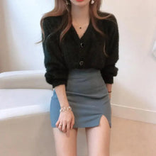 Load image into Gallery viewer, Cute Kitty Chic Fashionable V-Neck Single Breasted Mink Short Knitted Sweaters Outerwear For Women Autumn Long Sleeve Sweater Coat
