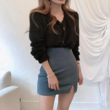 Load image into Gallery viewer, Cute Kitty Chic Fashionable V-Neck Single Breasted Mink Short Knitted Sweaters Outerwear For Women Autumn Long Sleeve Sweater Coat
