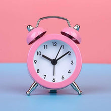 Load image into Gallery viewer, Cute Mini Metal Round Alarm Clock Desk Table Electronic Digital Clock Twin Bell Alarm Clock Metal Frame 3D Dial with Backlight Function Desk Table Clock for Home &amp; Office Bedroom Living Room Alarm Clock Creative Home Decoration
