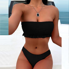 Load image into Gallery viewer, Cute Pink Strapless Lace Solid Swimsuit Bikini Two Piece Metal Wire Women Swimwear Women's High Cut Bikini Set Strapless 2 Pieces Bathing Suit Swimsuit Push Up Summer Beachwear Bathing Suit
