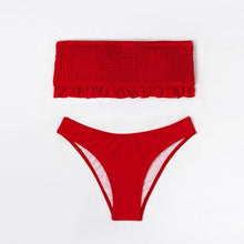 Load image into Gallery viewer, Cute Pink Strapless Lace Solid Swimsuit Bikini Two Piece Metal Wire Women Swimwear Women's High Cut Bikini Set Strapless 2 Pieces Bathing Suit Swimsuit Push Up Summer Beachwear Bathing Suit
