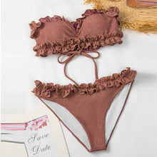 Load image into Gallery viewer, Cute Pink Strapless Lace Solid Swimsuit Bikini Two Piece Metal Wire Women Swimwear Women's High Cut Bikini Set Strapless 2 Pieces Bathing Suit Swimsuit Push Up Summer Beachwear Bathing Suit
