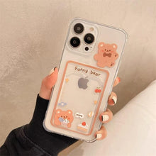 Load image into Gallery viewer, Cute Rabbit Cartoon Bear Clear Phone Case For iPhone 13 Pro Max 12 11 XS XR 7 8 14 Plus Card Holder Wallet Soft Shockproof Cover Cartoon Floral Design for Women
