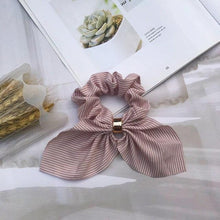 Load image into Gallery viewer, Cute Rabbit Ear Striped Metal Buckle Hair Scrunchies Elastic Hair Bands Ties Rope Bands Ponytail Bands Gorgeous Hair Accessories For Women
