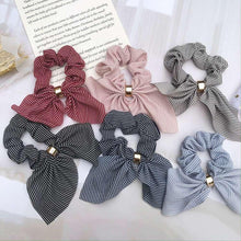 Load image into Gallery viewer, Cute Rabbit Ear Striped Metal Buckle Hair Scrunchies Elastic Hair Bands Ties Rope Bands Ponytail Bands Gorgeous Hair Accessories For Women
