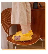 Load image into Gallery viewer, Cute Side Bear Waterproof Cotton Women Shoes Winter Warm Indoor Outdoor Wrapped Heel Slippers EVA Comfort Memory Foam Slippers Waterproof Non Skid Warm Washable Cotton Shoes Loafer Slippers
