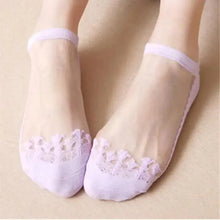 Load image into Gallery viewer, Cute Sock Slipper Women 1 Pair 2 Pieces Silk Spring Summer Thin Breathable Girl Socks Women Socks Breathable Anti-Friction Ultra Thin Socks for Women Transparent Lace Silk Elastic Socks
