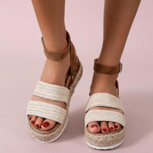 Load image into Gallery viewer, Cute Summer Women Golden Sandals Platform Heels Cross Strap Ankle Lace Beach Party Shoes Open Toe Ankle Platform Strap Casual Shoes Platform Wrap Rubber Sole Flat Sandal
