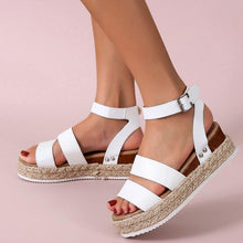 Load image into Gallery viewer, Cute Summer Women Golden Sandals Platform Heels Cross Strap Ankle Lace Beach Party Shoes Open Toe Ankle Platform Strap Casual Shoes Platform Wrap Rubber Sole Flat Sandal
