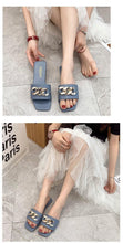 Load image into Gallery viewer, Cute Women Summer Slipper Square Toe Chain Slippers Slip On Flat Slide Sandals Beach Flip Flops Casual Shoe Sandals With Square Open Toe Slip On Comfy Slides Sandals Casual Shoes Summer Low Heeled
