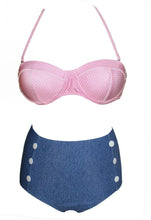 Load image into Gallery viewer, Cutest Retro Swimsuit Swimwear Vintage High Waist Swimsuit For Women Halter 2 Piece Bathing Suit Ruffle Bikini Set Tummy Control Vintage Pin Up High Waist Bikini Set For Women Swimming Bathing Suit S/M/L/XL

