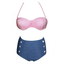 Load image into Gallery viewer, Cutest Retro Swimsuit Swimwear Vintage High Waist Swimsuit For Women Halter 2 Piece Bathing Suit Ruffle Bikini Set Tummy Control Vintage Pin Up High Waist Bikini Set For Women Swimming Bathing Suit S/M/L/XL
