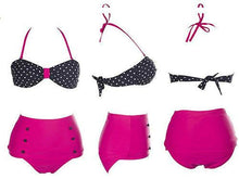 Load image into Gallery viewer, Cutest Retro Swimsuit Swimwear Vintage High Waist Swimsuit For Women Halter 2 Piece Bathing Suit Ruffle Bikini Set Tummy Control Vintage Pin Up High Waist Bikini Set For Women Swimming Bathing Suit S/M/L/XL
