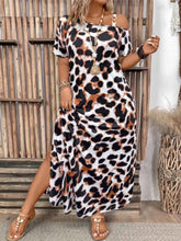 Load image into Gallery viewer, Plus Size Leopard Print Short Sleeve Maxi Dress with Side Slit
