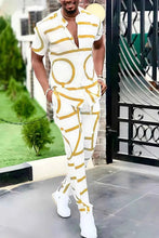 Load image into Gallery viewer, Men's Full Size Geo Print Short Sleeve Top and Pants Set Plus Size
