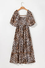 Load image into Gallery viewer, Brown Leopard Print Puff Sleeve Ricrac Maxi Dress
