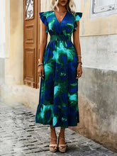 Load image into Gallery viewer, Women's V-Neck Floral Print A-Line Midi Dress – High Waist Sleeveless
