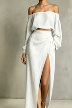 Load image into Gallery viewer, Women's Off-Shoulder Puff-Sleeve Crop Top &amp; Wrap-Front High-Slit Maxi Skirt Set
