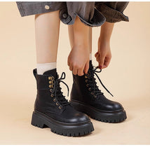 Load image into Gallery viewer, Women's Retro Chunky Heel Mid-Calf Martin Boots – Side Zipper
