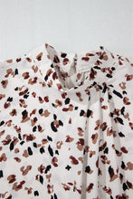 Load image into Gallery viewer, White Leopard Print Puff Sleeve Mock Neck Pleated Blouse
