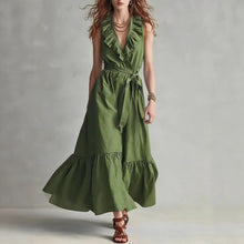 Load image into Gallery viewer, Women's V-Neck Sleeveless Lace-Up Panelled Maxi Dress – Wide Flare
