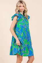 Load image into Gallery viewer, New Summer Leaf Print Ruffle Sleeve Tiered Mini Dress – Fluttering, Fresh and Playful Leaf Pattern with Feminine Ruffle Sleeves
